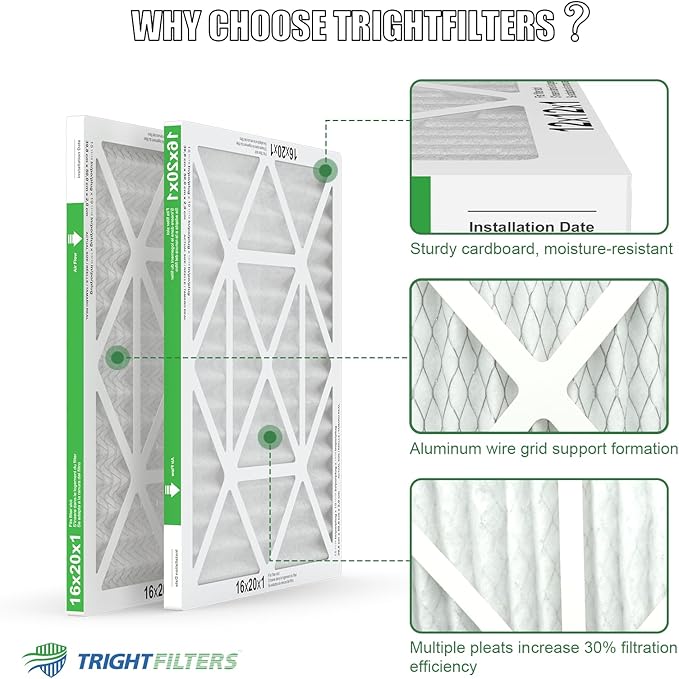 16x20x1 Air Filter 4 Pack, MERV 8 Pleated Dust Defense Air Filters Replacement Air Conditioner HVAC AC Furnace Filter, Durable and Lightweight
