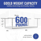 SafeRacks 4x8 Overhead Garage Storage Rack Heavy Duty - White (12"-24") - Holds 600 lb