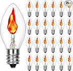 SUNSGNE C7 Flicker Flame Light Bulbs, 1 Watt Clear Chandelier Flickering Decorative Bulb Halloween Christmas Party Indoor Outdoor Decorations with Orange Glow, E12 Candelabra Base, 25 Pack
