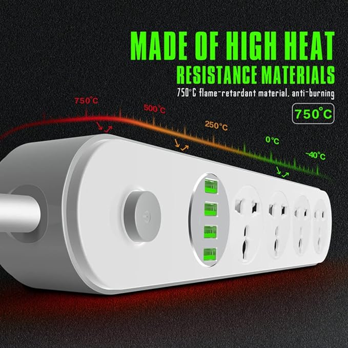 Universal Power Strip with USB Ports, 4 Outlets 4 Smart USB (5V 3.4A 17W), 6.5ft Power Cord, 2500W Circuit Breaker, Child Safe Door, for Cruise Ship,Dorm Room Multi Plug Extender