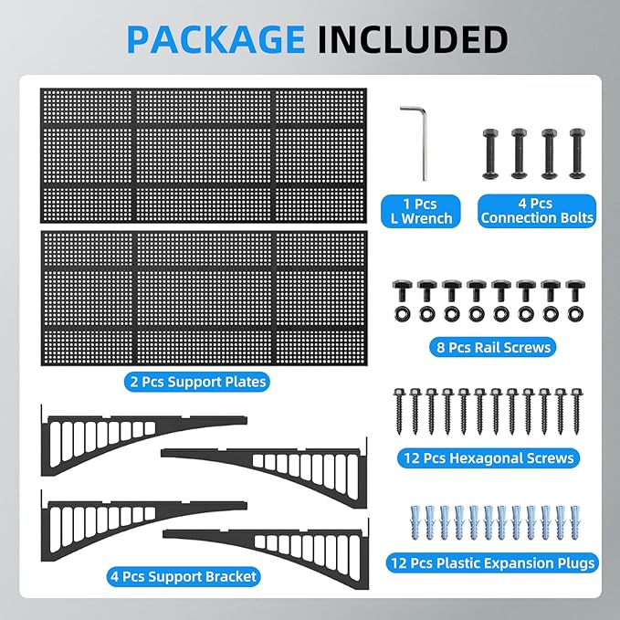 2-Pack 1.64x4ft Heavy Duty Adjustable Garage Wall Shelving, 520 lbs Load Capacity, Garage Shelving Wall Mounted, Floating Storage Rack with Hooks (Balck)