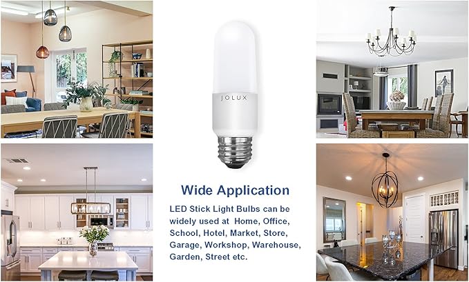 Jolux LED Stick Light Bulbs, Enclosed Fixture Rated,60W Equivalent, 5000K Daylight, 800 Lumen,Medium Screw Base E26 led Bulbs,Non-Dimmable,6 Count (Pack of 1)…