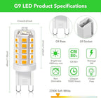 BUBO G9 LED Bulb 2700K Soft White 430 Lumens, 3W Equivalent 40W T4 G9 Halogen Replacement, 360°Beam Angle 120V Non-Dimmable No-Flicker G9 Light Bulbs for Crystal Chandelier Lighting, 6 Pack