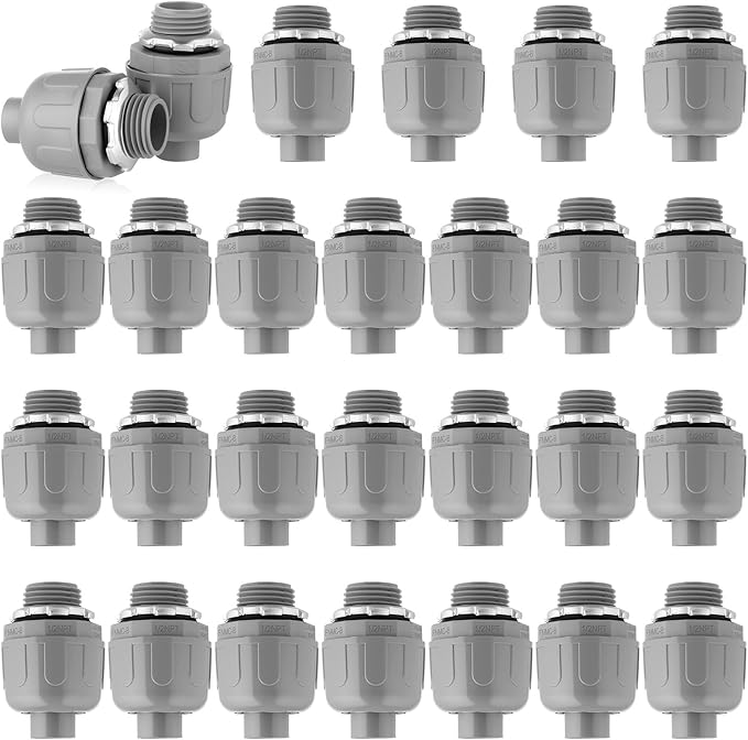25 PCS 1/2 Inch Liquid Tight Connector - Non-Metallic PVC Electrical Conduit Fittings, 180 Degree Straight Flexible Conduit UL Listed for Home, Kitchen, Bathroom, Tubes and Tool Supplies