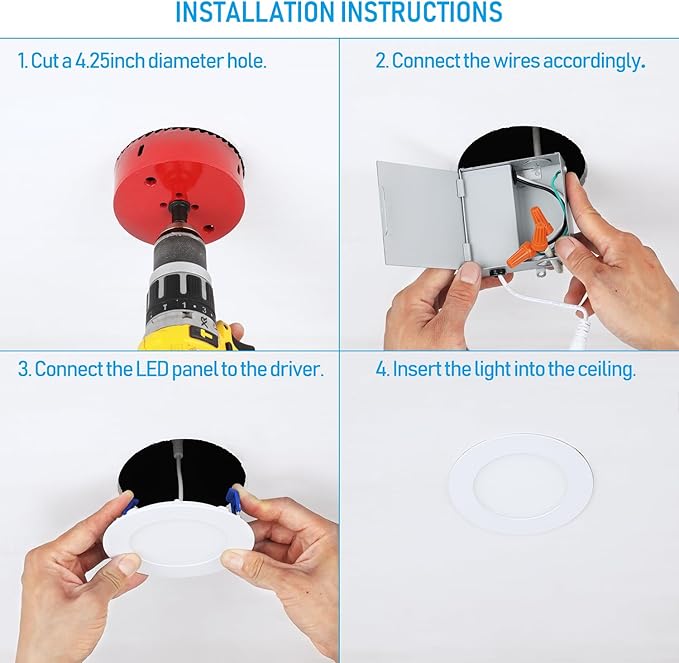 TORCHSTAR 4 Inch Slim Recessed Lighting with Junction Box, Dimmable 10W Ultra-Thin LED Recessed Light, 2700K Soft White, 650LM Basic Series LED Downlight, ETL & Energy Star, Pack of 6