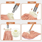 Matthew Cleaning Screw-on Heavy Duty Cotton Wet Mop Replacement Heads(Orange, Medium,12 Pack) with 2 Pack Microfiber Cloth for Residential & Commercial Floor Cleaning Use- Fit Standard American Screw