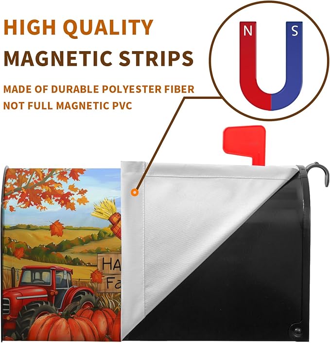 Fall Scarecrow Decorative Mailbox Covers Magnetic Standard Size 21x18 Autumn Pumpkins Maple Leaves Mailbox Wraps Cover Harvest Fall Letterbox Cover for Garden Yard Outdoor Decor