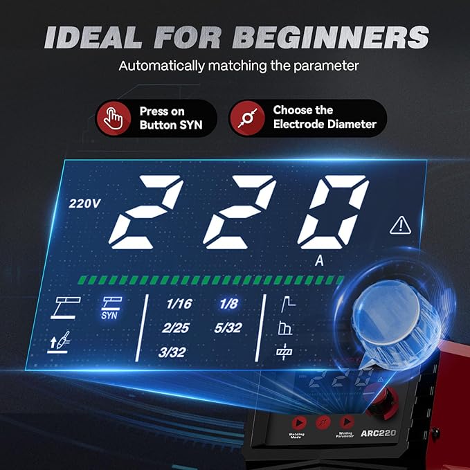 ARCCAPTAIN 220Amp 10PCS Rods Stick Welder, [Large LED Display] ARC/Lift TIG Welding Machine with Synergic Control, IGBT Inverter 110V/220V MMA Welder Machine with Hot Start, Arc force, and Anti-Stick