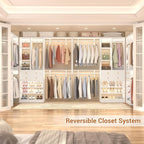 10FT Closet System with 4 Drawers, 120" Closet Organizer System with 6 Hanging Robs & Reversible Hanging Shelving, Closet Systems for Walk-in Closets, Load 2000+LBS, White 2 Pack