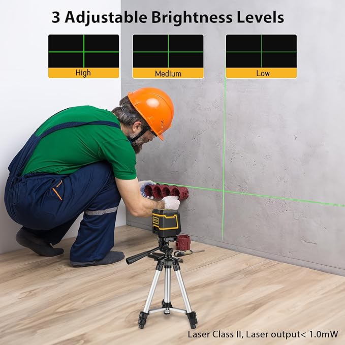Laser-Level-with-Tripod, Green Cross Line Laser with Tripod Self-Leveling, Lazer Leveler Tool for Picture Hanging Construction Floor Tile Wall Home Renovation, Indoor Project, Battery Included