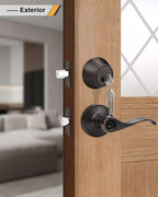 Gobrico 4 Sets Front Entry Door Levers and Single Cylinder Deadbolt Combination Locksets, Oil Rubbed Bronze Keyed Alike Exterior Door Handleset with Deadbolts in Wave Style