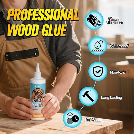 LLPT Wood Glue 5.1 Ounce | Dried Clear Ultimate Waterproof Wooden Super Glue Exterior | All Purpose Wood Adhesive | Heavy Duty for Woodworking Projects Repairs and DIY (LWG150)