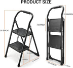 Step Stool for Adults,2 Step Ladder Folding 330lbs Anti Slip Step Stool,Foldable Ergonomic 2 Steel Stool with Wide Pedal for Home, Kitchen, Office (Matte Black)