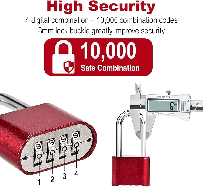Combination Lock, 4-Digit Heavy Duty Combo Lock, Combination Padlock Outdoor Waterproof Gate Locks for Outdoor Fence, Locker, Sheds, Gym, Gate Hasps (Long Shackle) (2pcs-Red)