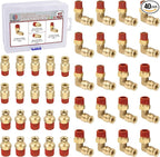 1/4” Quick Push to Connect Fittings Brass Male Straight and Elbow Combination DOT Approved 1/4 Tube OD to 1/4 and 1/8 NPT DOT Air Line Fittings Kit Air Suspension Kit Air Hose Repair Kit 40pcs
