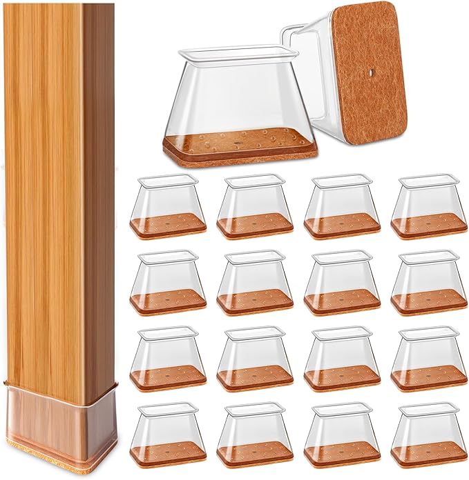 28Pcs Chair Leg Floor Protectors Rectangle for Hardwood Floors Silicone Caps Covers Felt Furniture Pads Clear Chair Sliders, Protect The Floor from Scratches(Fit Perimeter 5" to 5-7/8")
