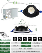 zouzai 3 Inch Gimbal Black Led Recessed Lighting, 360°+90° Adjustable Directional Led Recessed Lights, 2700K/3000K/3500K/4000K/5000K Dimmable Retrofit Eyeball Can Lights with Jbox,ETL (Black, 1 Pack)