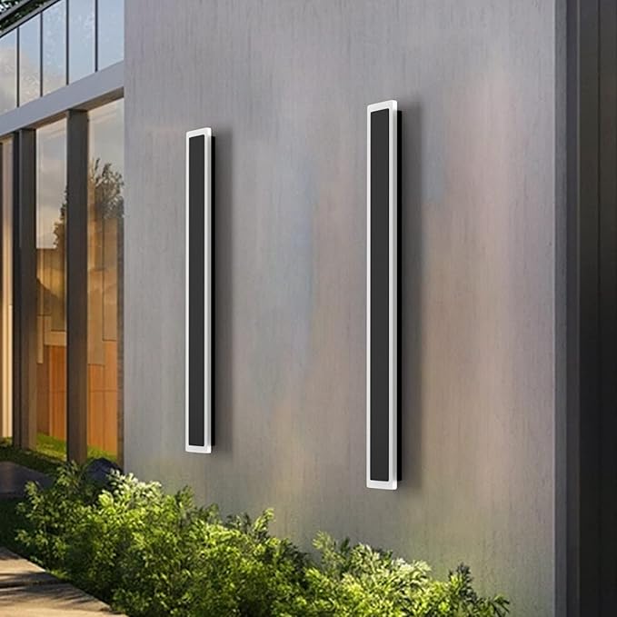 Aipsun 2 Pack Outdoor Wall Lights, Black LED Exterior Light Fixtures Wall Mount, Modern Porch Lights Wall Sconce, Long LED Linear Wall Lamp Outside Lighting for Garage, Front Door 3000K