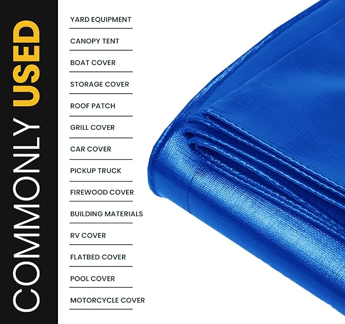 PROTARP Extra Heavy Duty 16 Mil Tarp Cover, Waterproof, UV Resistant, Rip and Tear Proof, Poly Tarpaulin with Reinforced Edges for Roof, Camping, Patio, Pool, Boat. (Blue 50′ X 100′)