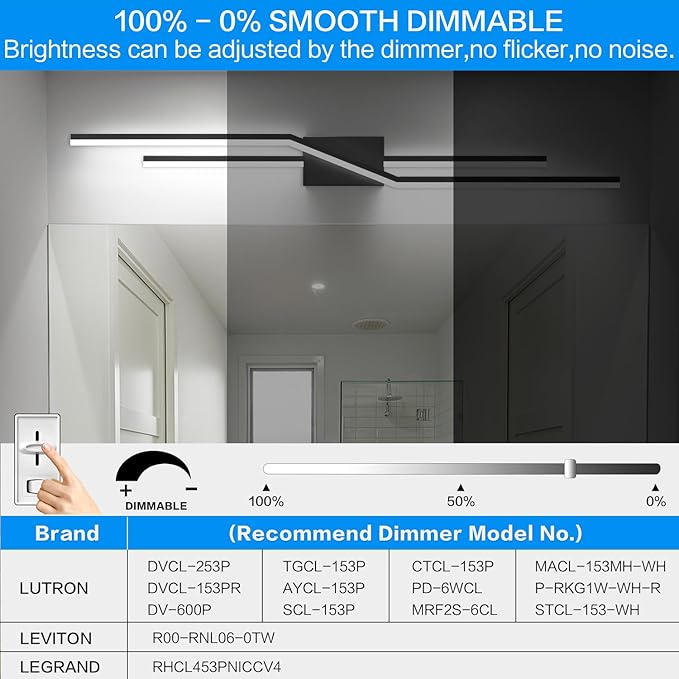 SOLFART Bathroom Vanity Light Dimmable Modern Matte Black Bathroom Light Fixtures Over Mirror 48 Inch LED Lights