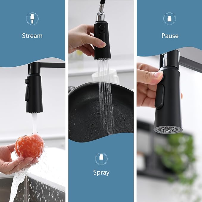 Brass Matte Black Kitchen Faucets, Brass 22 inch Commercial High Arc Single Handle Kitchen Faucets for Pull Down Sprayer Modern Spring with Deck Plate