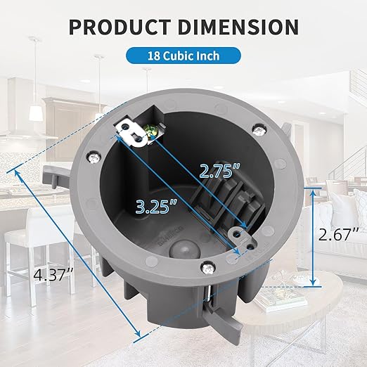 50 PK Round Old Work Electrical Box, 18 Cubic Inch Round Ceiling Electrical Box for Old Work, PVC, ETL Listed to UL514C and UL263, Fire Rated for Two Hours