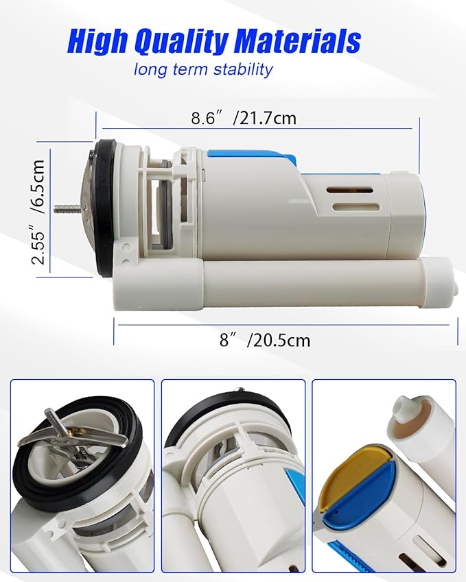 2-Inch Toilet Flush Valves, Dual Flush Valve Toilet Repair Kit Compatible with One Piece Toilets Top Push Button Valve, 8" Height