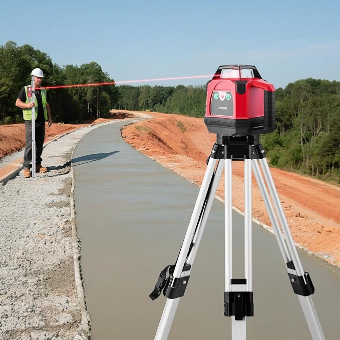 VEVOR Rotary Laser Level Kit, 1650ft 360-Degree Self Leveling Red Horizontal Laser Transit,with Heavy-duty Tripod, Receiver, Remote Control, Toolcase, IP54 Waterproof, 0.06 in/100 ft for Construction