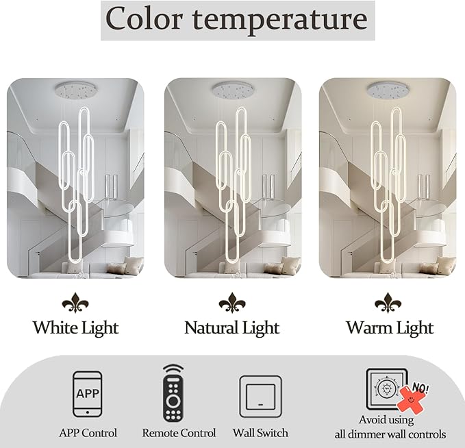 Flashing God H138 Modern Chandelier 6-Rings Large Chandelier for High Ceiling Led Dimmable Ring Pendant Lighting Chrome Contemporary Chandeliers for Villa Foyer Entrance Living Room