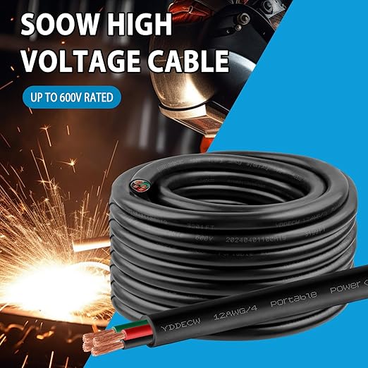 200ft 12/4 12 AWG Portable Power Cable (4 Conductor) - SOOW 600V 12 Gauge Electric Wire for Motor Leads, Portable Lights, Battery Chargers and Machinery - 4 Conductor - 200 Feet Electrical Cord