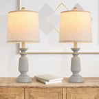 Terpsichore Lamps Set of 2 Modern Farmhouse Table Lamp Bedside Reading Lights Living Room End Lamps Bedroom Night Light,High 22.5 Inch,Antique Grey,with Fabric Lamp Shade,Bulb Not Included