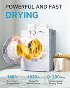 1.8 Cu.Ft Compact Dryer - 1020W Portable Clothes Dryer with Stainless Steel Tub, Front Load Tumble, Four Functions - Compact Drying Unit for Laundry, Apartments, Dorms