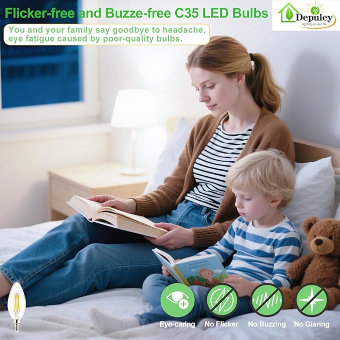 Depuley LED Light Bulbs E12: 24-Pack Candelabra Light Bulb 4W Candle Bulb Equivalent 40W - Edison Vintage Bulbs Daylight 5000K C35 Clear Bulb 500 LM 80+CRI Non-Dimmable