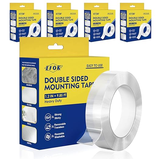 5 Packs Double Sided Tape Heavy Duty, Nano Tape Mounting Tape Clear Multipurpose Strong Adhesive Tape for Home, Office, 1.2 in × 9.85 FT,