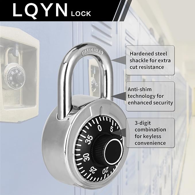 Combination Lock, LQYN Standard Dial Combination Lock, Pack of 100; Black Turnplate, 2 in. Wide, Fixed Three Digital Combination, for School, Gym & Locker, Toolbox, Gate