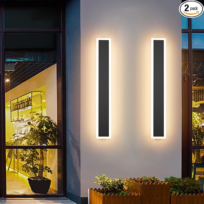 Aipsun 2 Pack Outdoor LED Wall Light,23.6 inch LED Modern Porch & Patio Wall Sconce Black Exterior Lights Wall Light for Entrance, Hallway, Garage, Porch(Warm Light 3000K)