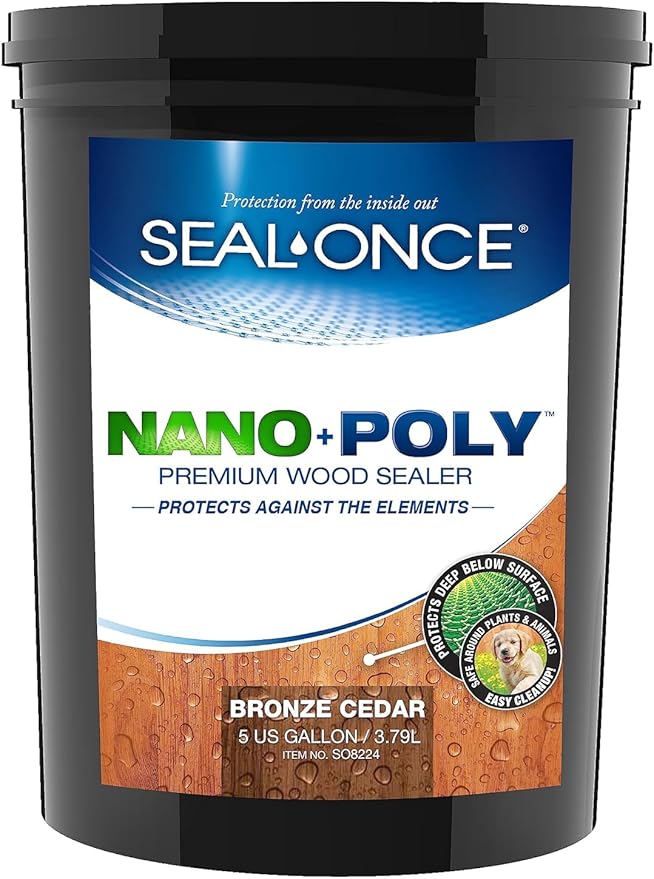Seal-Once Nano+Poly Penetrating Wood Sealer with Polyurethane - Premium Waterproof Sealant - 5 Gallon & Bronze Cedar