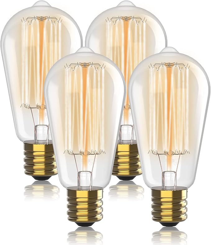 HUDSON BULB CO. Vintage Incandescent Edison Light Bulbs 60W (4 Pack)- E26/E27 Base 2100K Dimmable Decorative Lightbulbs for Outdoor and Indoor - ST64 Style Warm Light - Antique Squirrel Filament