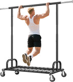 Raybee Heavy Duty Clothes Rack, Clothing Racks for Hanging Heavy Clothes 200+, Rolling Clothing Rack Load 485 LBS, Extendable & Adjustable Portable Commercial Garment Rack with Wheels, Black