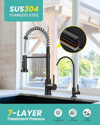 Kitchen Faucet and Water Filter Faucet: ARCORA Stainless Steel Kitchen Sink Faucet with Drinking Water Faucet - Black Single Handle Tap with Pull Down Sprayer for Kitchen Sink Farmhouse Bar