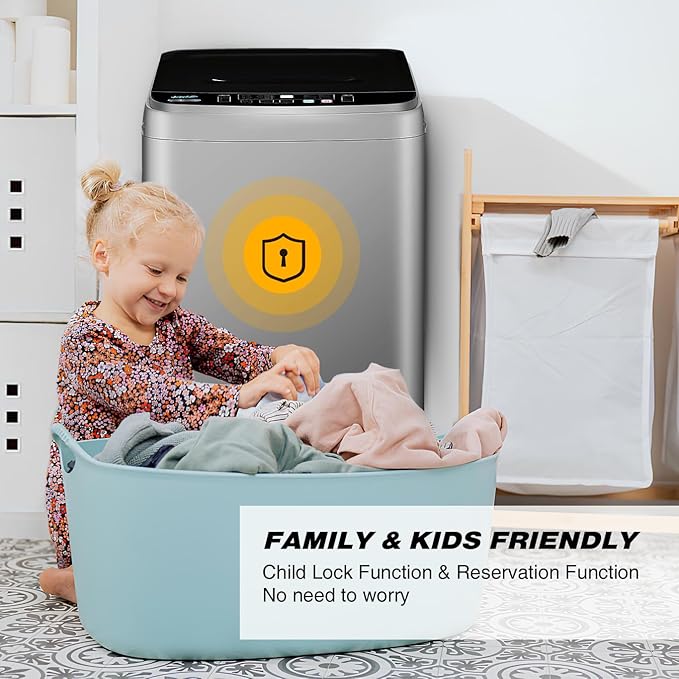 Portable Washing Machine 2.3 Cu. Ft. Full-Automatic Compact Washer Machine for Apartment, 10 Wash Program Small Portable Washer for Dorm, Apartment, RV, Home, Silver