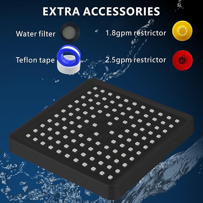 Voolan High Pressure Rain Shower Head - Luxury Modern Look - The Adjustable Replacement For Your Bathroom Showerhead - 6" Square High Flow Pressure Boosting Showers (Matte Black)