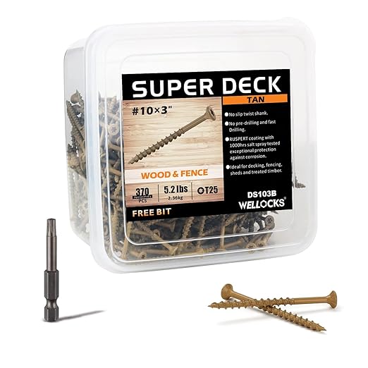 WELLOCKS Deck Screws, Wood Screws, Tan, Superior Rust Resistant, Epoxy Coated, Above 1000 Hour Salt Spray Coating T25 Torx Star Bit Included for Outdoor Wood Fence (5.2LBS Tan, #10×3")