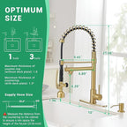 Fapully Commercial Kitchen Faucets with Pull Down Sprayer Brushed Gold LED Single Handle Faucet for Kitchen Sink, Kitchen Faucet with Soap Dispenser and Deck Plack for 4 Hole