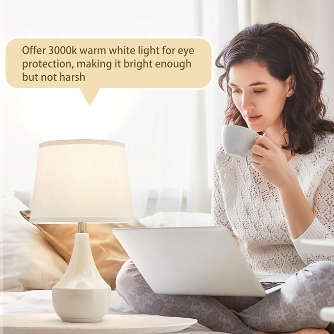 GyroVu Table Lamp Set of 2, 18.63” Ceramic Table Lamp Classic Beside Lamps Nightstand Lamp Modern Lamp for Living Room, Bedroom & Office Rocker Swtich Cream-LED Bulbs Included