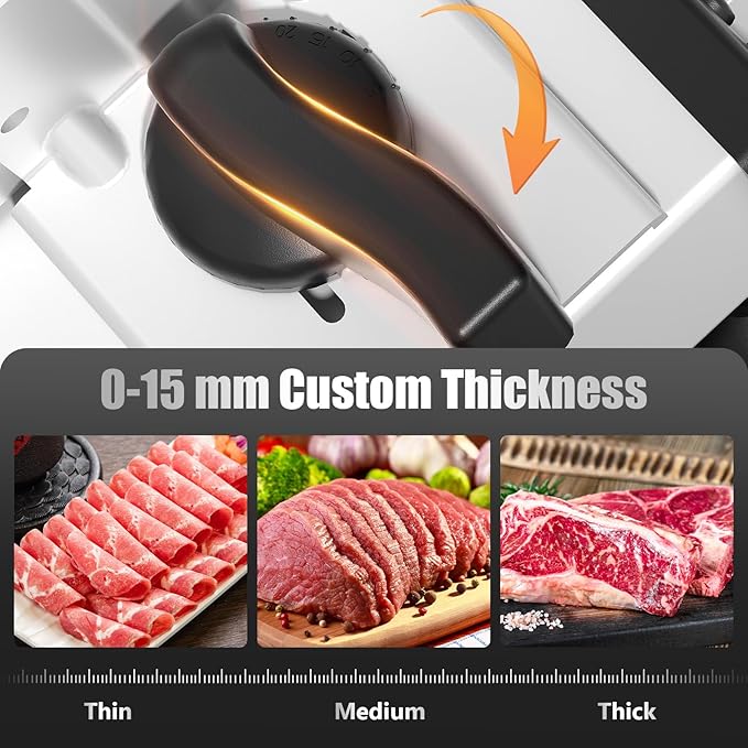 OSTBA Meat Slicer with Quiet DC Motor, 200W Electric Deli Slicer, Dual 7.5'' Stainless Steel Blades, 0-15mm Adjustable Thickness, Easy to Clean, Ideal for Meat, Cheese, Bread, and Vegetables