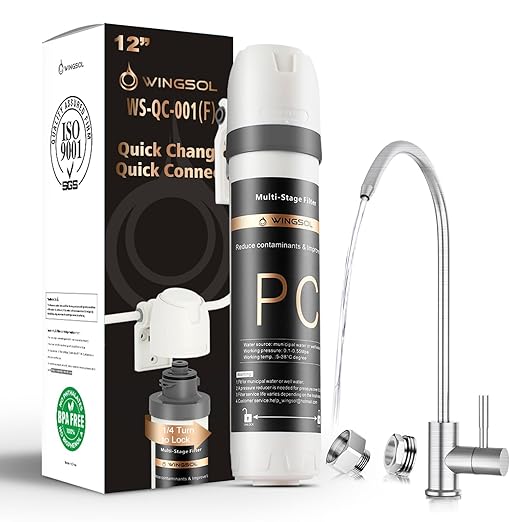 WINGSOL Under Sink Water Filter System with Faucet, Anti-Clogged Design, Reduces PFAS, Lead, Chlorine, Bad Taste, Sediment, NSF/ANSI 42&53, 8K Gallons, Easy Installation, Brushed Nickel Faucet