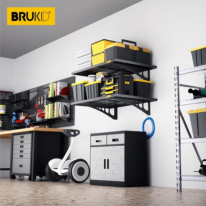 2Pack 2x3ft Adjustable Metal Garage Wall Shelving Heavy Duty Garage Storage Shelf Wall Mounted Black