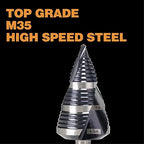 Heavy Duty M35 HSS 1/4 to 1-3/8 Inch Step Drill Bit with Double Flutes, Large High Speed Steel Step Bit for Stainless Steel, Metal, Wood