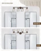 4-Light Bathroom Vanity Light, HWH Oil-Rubbed Bronze Bathroom Light Fixtures Farmhouse Vanity Lamp Over Mirror with Clear Striped Glass Shade, 5HZG97B-4W ORB